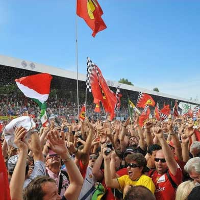 Fans celebrating at Formula 1 race