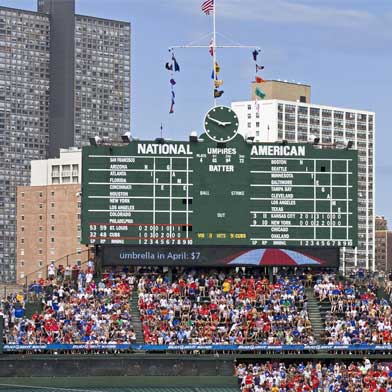 Chicago Cubs The iconic Wrigley Field scoreboard inside the ballpark