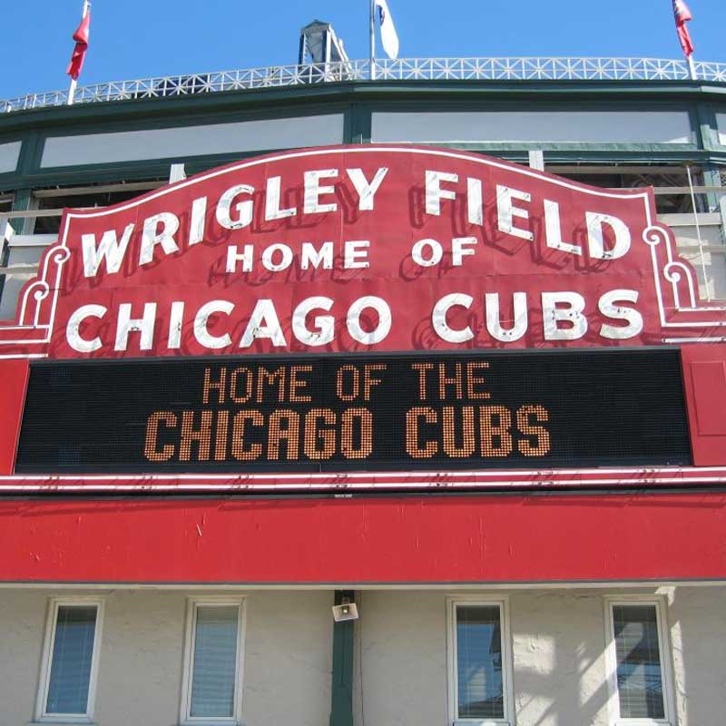 Chicago Cubs Wrigley Field sign outside of the ballpark
