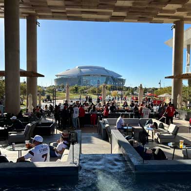 View of AT&T Stadium from the Live by Loews Arlington hotel 