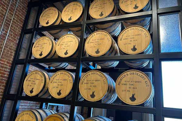 Bourbon barrels at a distillery tour