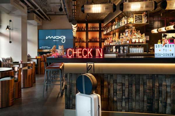 Interior of The Moxy Hotel in Louisville Kentucky