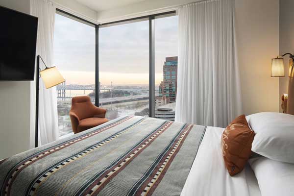 Hotel room during Kentucky Derby weekend at the Moxy Hotel Louisville 