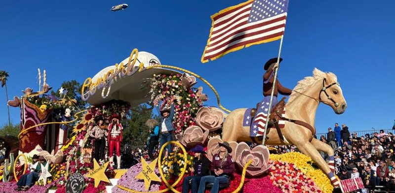 View of float in the Tournament of Roses Parade during the Sports Traveler tour package. 