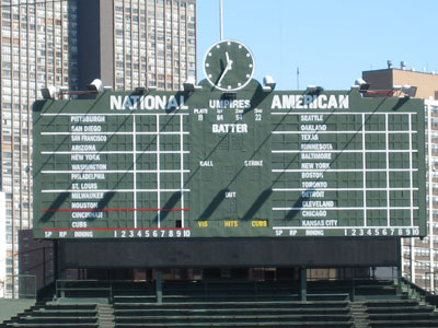 View of the famous Wrigley Field Scoreboard