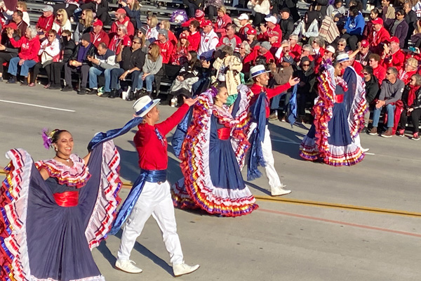 Dancers from Costa Rica performing at the 2020 Tournament of Roses Parade